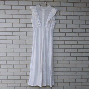 Vintage White Nylon Nightgown Long Nightie 39 "Bust Small Empire Waist FLAWED
